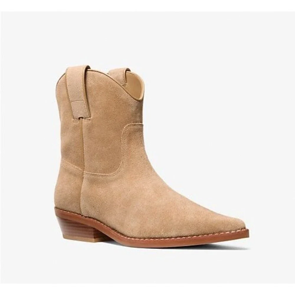 Michael Kors Noemie Women Pointed Toe Leather Pull On Ankle Boots 7.5 $175 HUSK